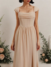 Pink Classic Square Neck Sleeveless A-Line Maxi Dress