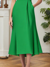 Party Cocktial Dress Green A-Line With Pockets Midi Dress