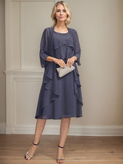 A-line Scoop Knee-Length Chiffon Mother of the Bride Dress With Beading