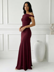 Burgundy One Shoulder Maxi Dresses A Line Evening Dress