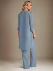 Chiffon Scoop Long Sleeves Mother Of The Bride Pantsuits With Jacket