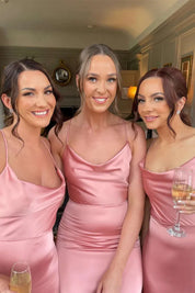 Elegant Pink Floor Length Long Bridesmaid Dress