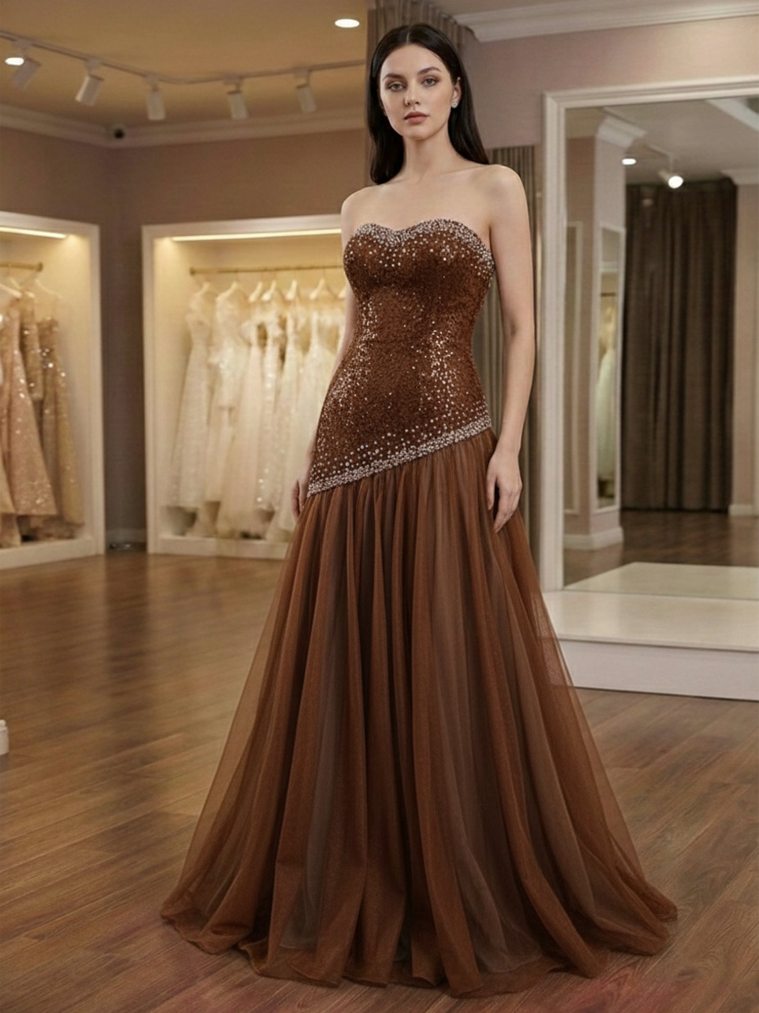 Galaxy Glamour Black Beaded Asymmetrical Tulle Prom Dress