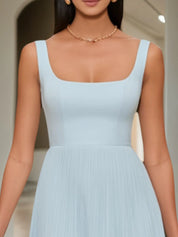 Wedding Guest Dress Blue Wide Strape Sleeveless Maxi Dress