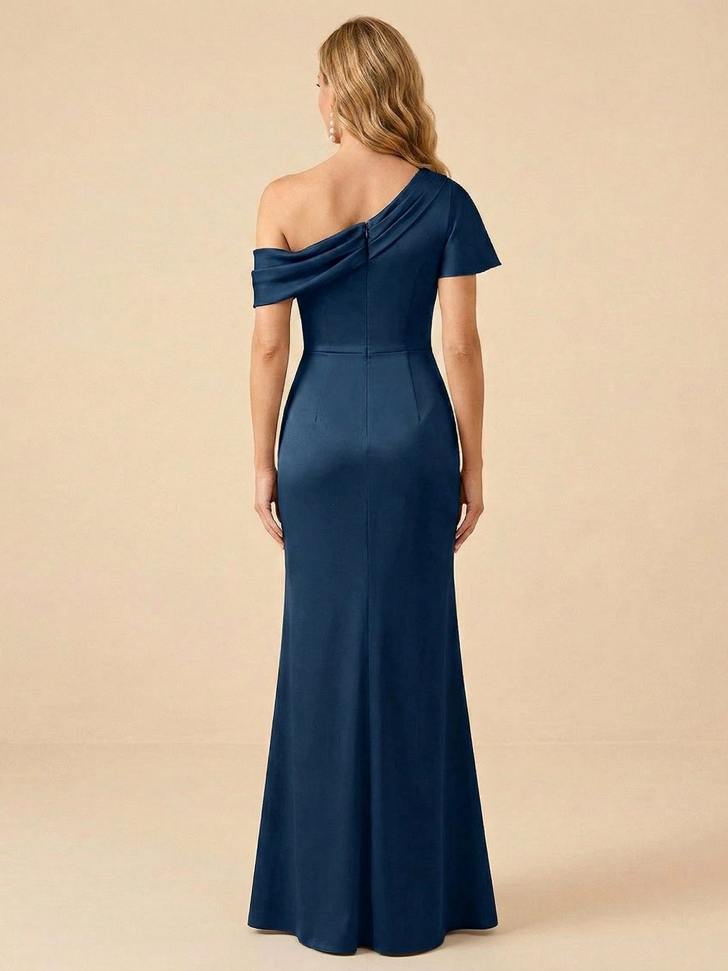 One-Shoulder Draped Satin Mermaid Mother of the Bride Dress Maxi Dress