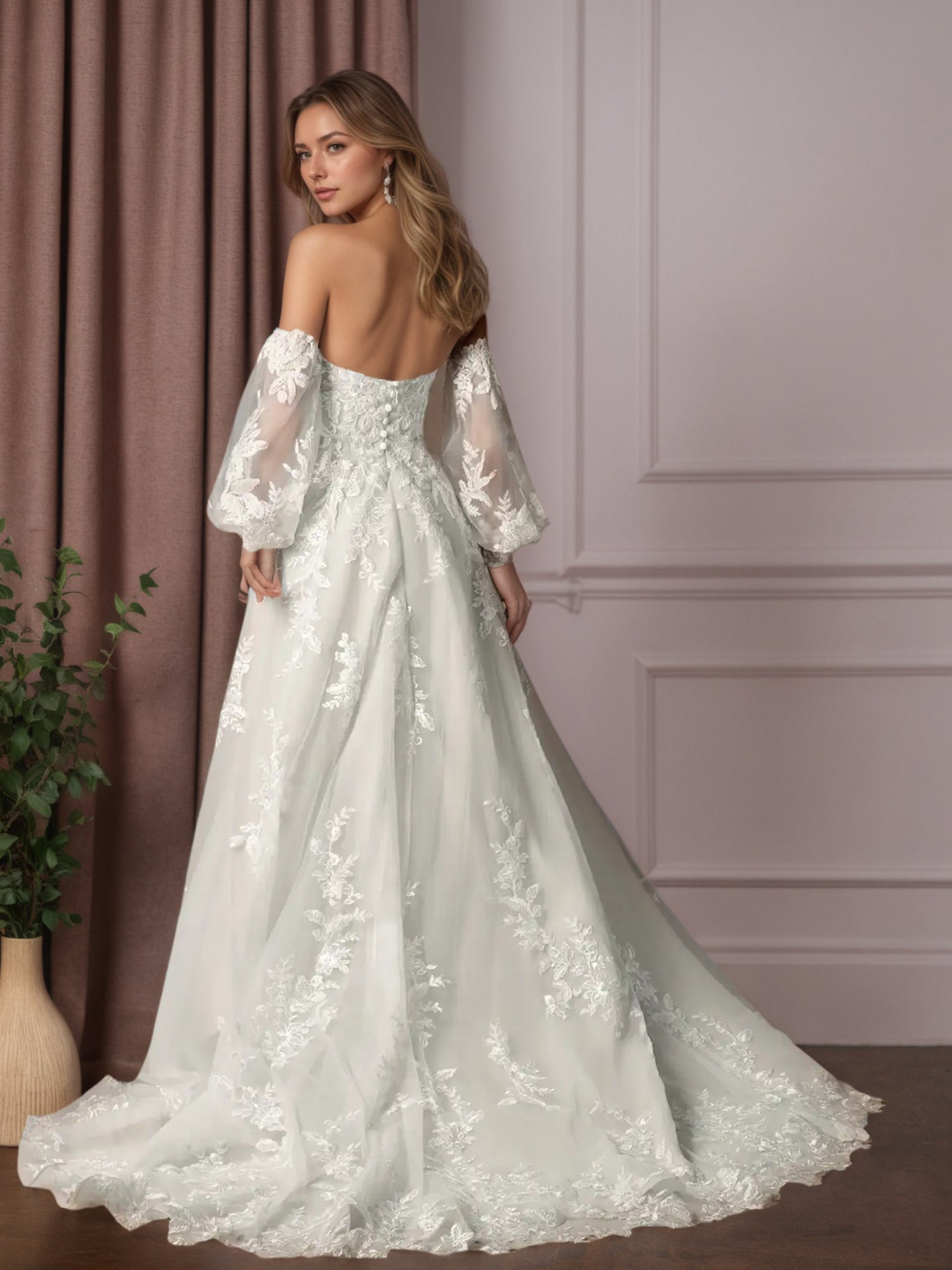 White Ball-Gown Strapless Lace Wedding Dress