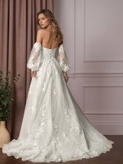 White Ball-Gown Strapless Lace Wedding Dress