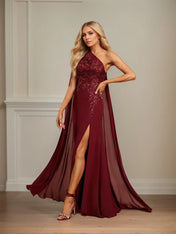 Sheath/Column One Shoulder Floor-Length Chiffon Mother of the Bride Dress With Appliques