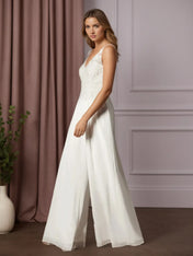 White Pant Styles V-Neck Lace Chiffon Wedding Dress