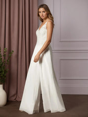 White Pant Styles V-Neck Lace Chiffon Wedding Dress