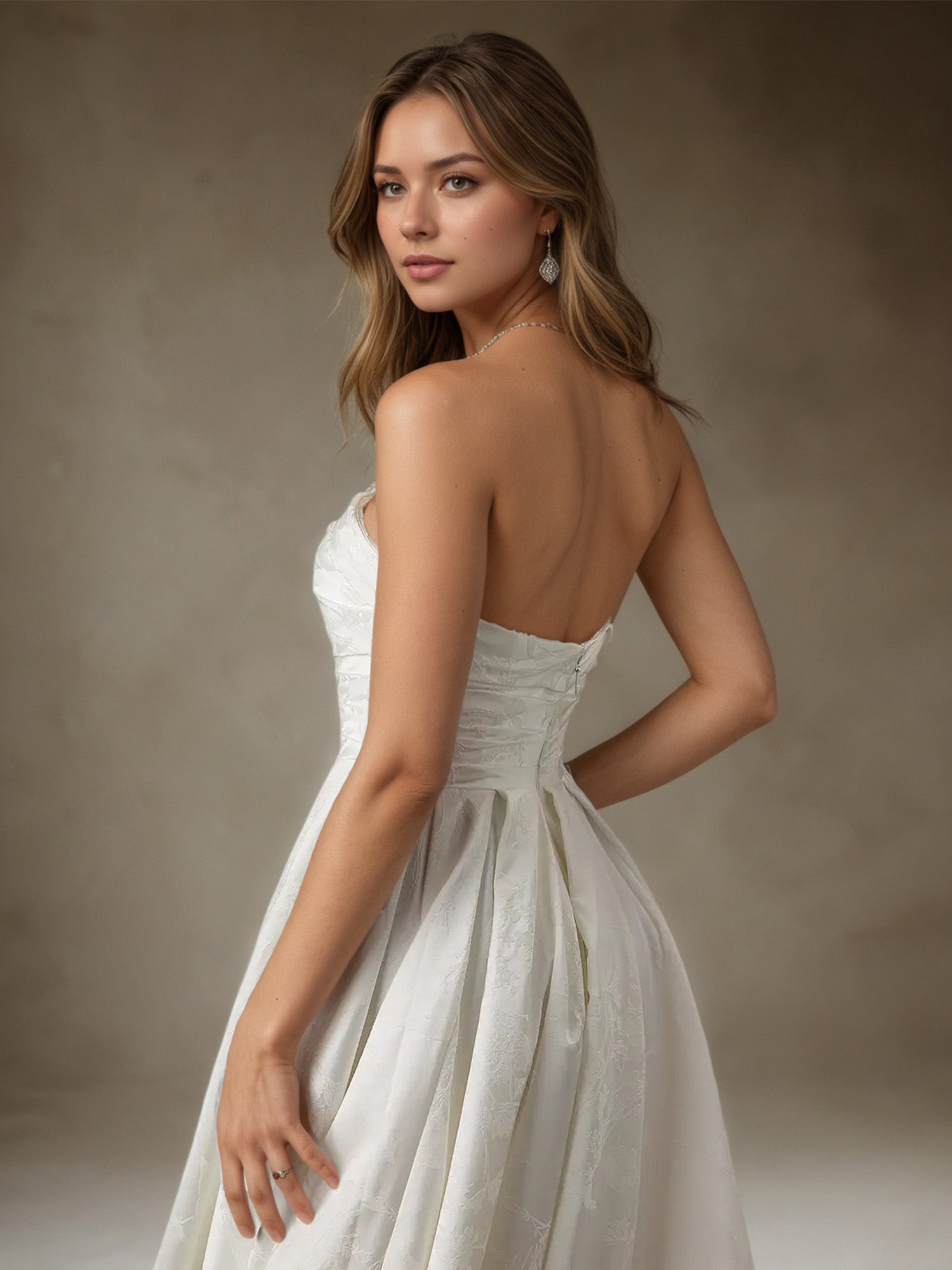 White A-Line Strapless Floral Jacquard Wedding Dress
