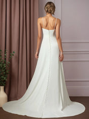 White A-Line Beaded Crepe Back Satin Wedding Dress