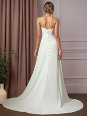 White A-Line Beaded Crepe Back Satin Wedding Dress