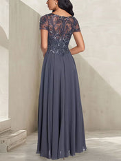 Charcoal Grey A-Line Scoop Long Mother of the Bride Dress With Beadings