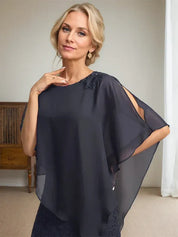 Sheath/Column Scoop Floor-Length Chiffon Lace Mother of the Bride Dress With Sequins Beading