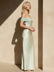 Off the Shoulder Satin Maxi Dresses Mermaid Sweetheart Formal Dress