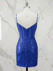 Plunging V-Neck Sequin Corset Mini  Homecoming Dresses with Illusion Panel