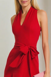 Cocktail Party Red V Neck Lace Up Knee Length Dress
