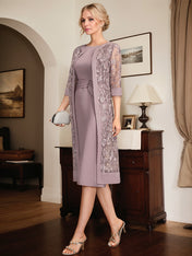 Sheath/Column Scoop Knee-Length Chiffon Mother of the Bride Dress With Pleated Sequins