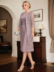Sheath/Column Scoop Knee-Length Chiffon Mother of the Bride Dress With Pleated Sequins