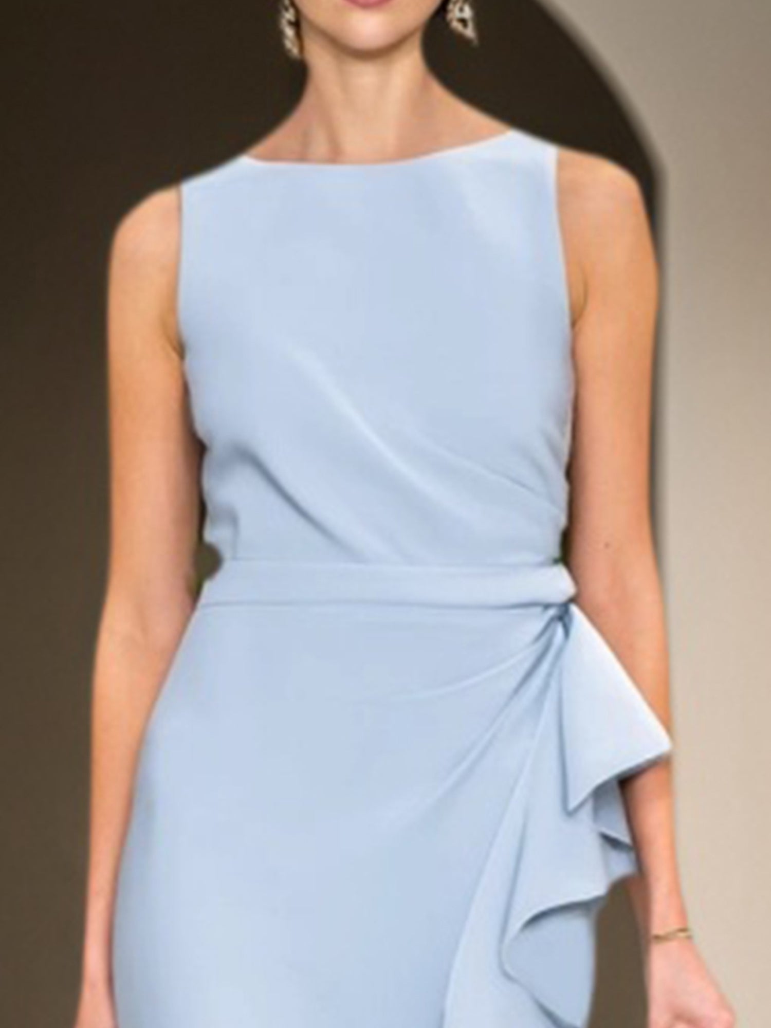 Formal Wedding Guest Dress Blue Crew Neck Ruffles Maxi Dress