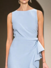 Formal Wedding Guest Dress Blue Crew Neck Ruffles Maxi Dress