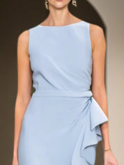 Formal Wedding Guest Dress Blue Crew Neck Ruffles Maxi Dress