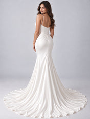 Pure White Cowl-Neck Spaghetti Strap Mermaid Wedding Dress