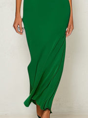 Green Chiffon One Shoulder Sleeveless Ankle Length Dress