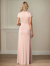 Ruched Satin Sheath/Column Satin Mother of the Bride Dress with Slit