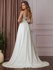 White A-Line Sequins Chiffon Wedding Dress