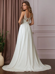 White A-Line Sequins Chiffon Wedding Dress