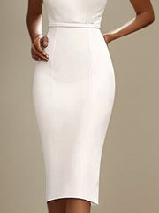 Semi-Formal Party Dress White Halter Neck Tea Length Dress