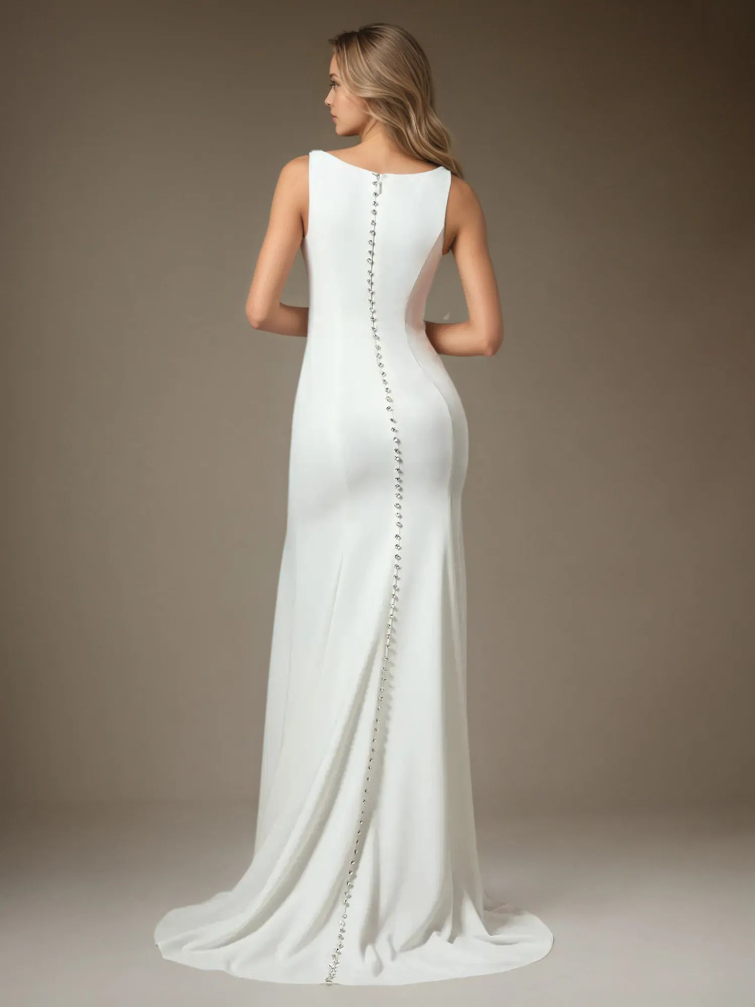 White Champagne Mermaid Side Slit Tulle Wedding Dress