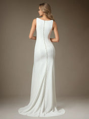White Champagne Mermaid Side Slit Tulle Wedding Dress