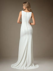 White Champagne Mermaid Side Slit Tulle Wedding Dress