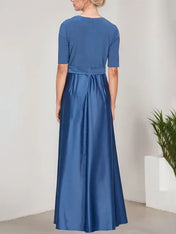 Surplice Neckline Ballgown with Full Satin Skirt & Jersey Bodice