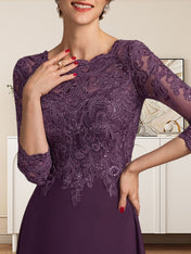 A-line Scoop Floor-Length Lace Chiffon Mother of the Bride Dress With Sequins