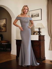 Chic Grey Satin Mother of the Bride Dress with Lace