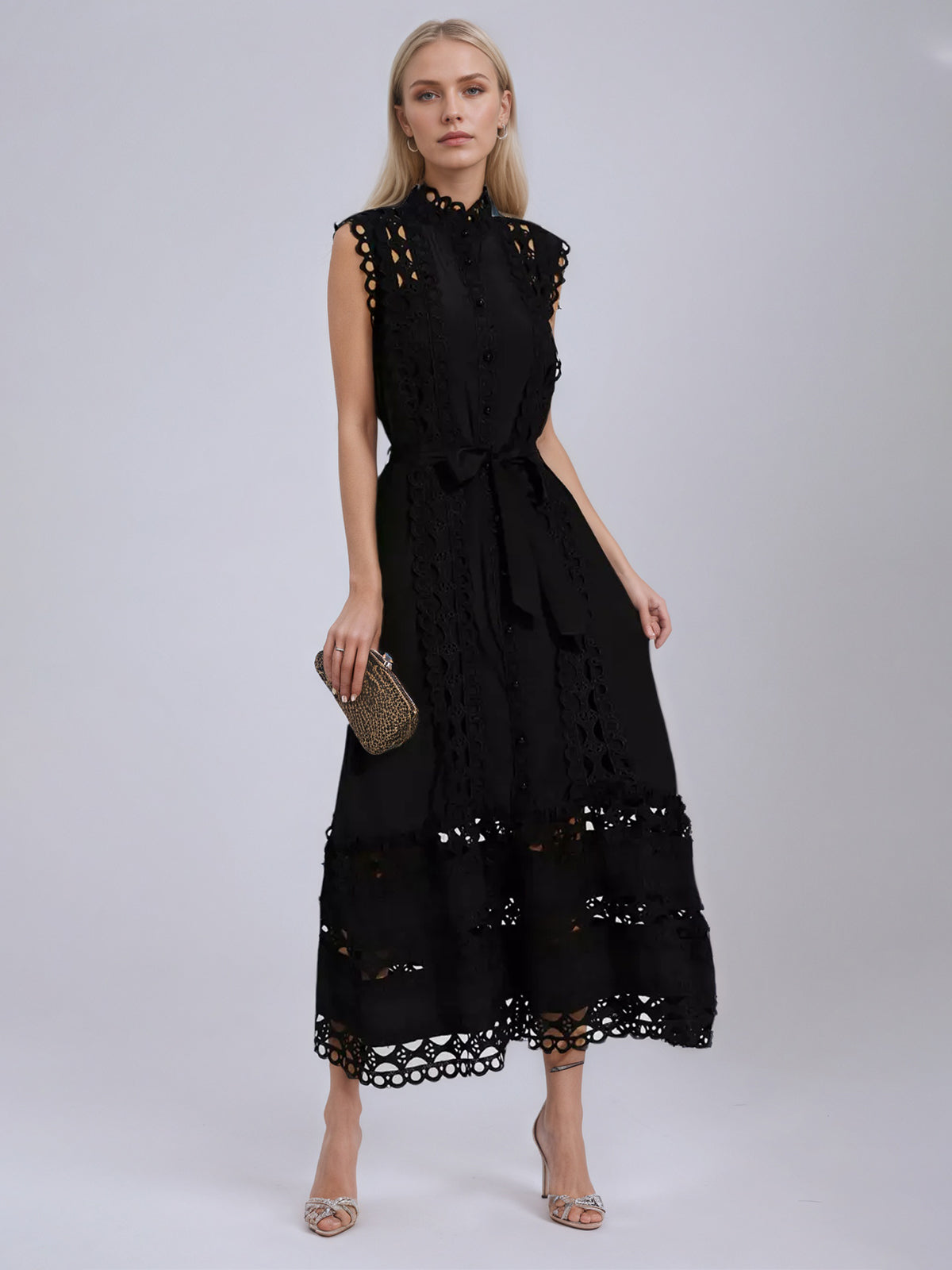 Kennedi Black Sleeveless Hollow Maxi Dress