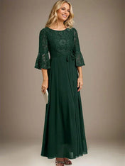 A-line Scoop Ankle-Length Lace Chiffon Mother of the Bride Dress With Bow