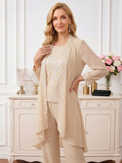 Sequin Patterned Round Neck Sleeveless Straight-Leg  Mother of the Bride Pant Set