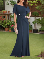 Mother of th Bride Dress Navy Crew Neck Maxi Dress