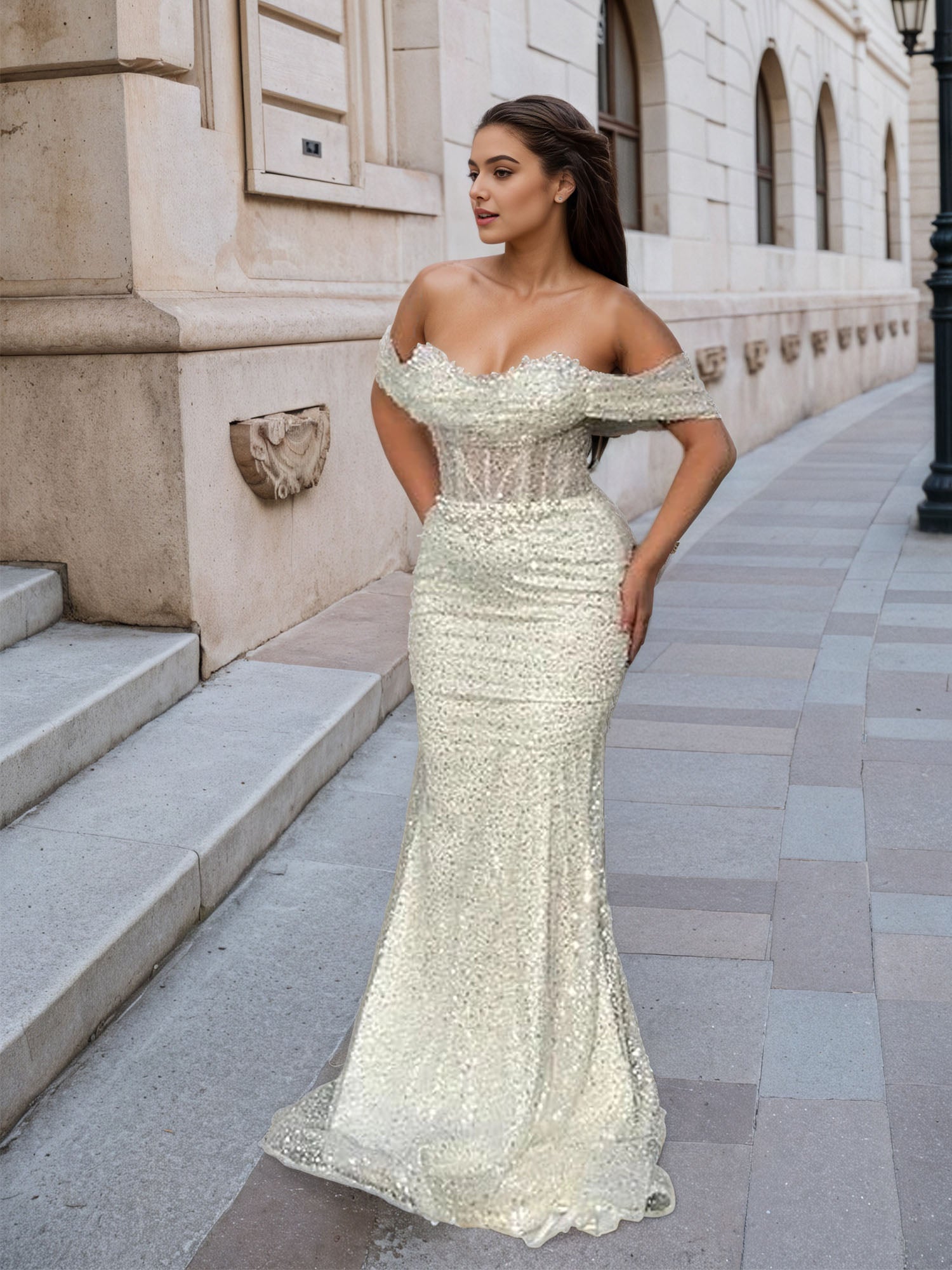 Trumpet/Mermaid Off The Shoulder Sequin Long Prom Dress