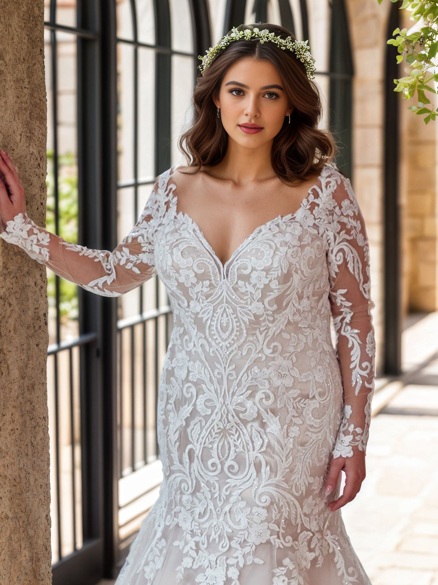 Mermaid Plus Size Wedding Gown 2026 Long Sleeves Applique Bridal Dresses