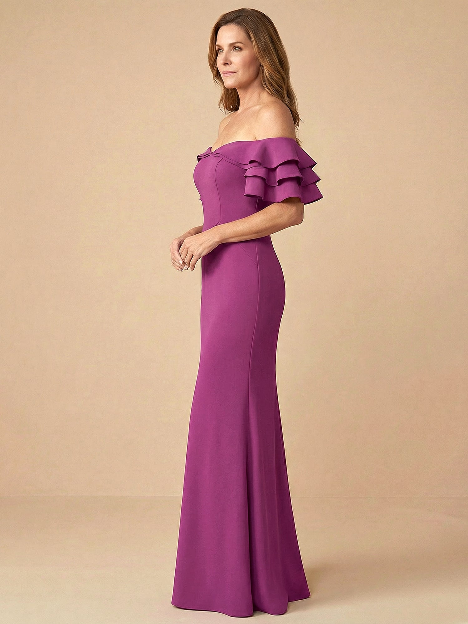 Off the Shoulder Strapless Satin Tiered Mother of the Bride Dress for Women