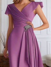 Evening Dress Purple Drap Maxi Mother of the Bride Dress
