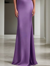 Fall Wedding Guest Dress Satin Purple Ruched Maxi Dress