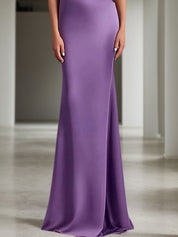 Fall Wedding Guest Dress Satin Purple Ruched Maxi Dress