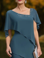 Mother of the Bride Dress Blue Asymmetrical Layer Knee-Length Dress